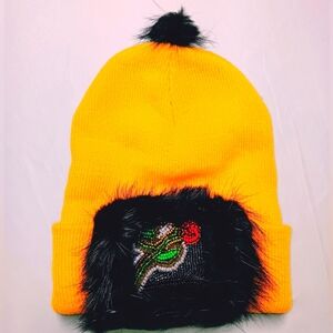 Hand Beaded Children's Rose with Mink Beanie